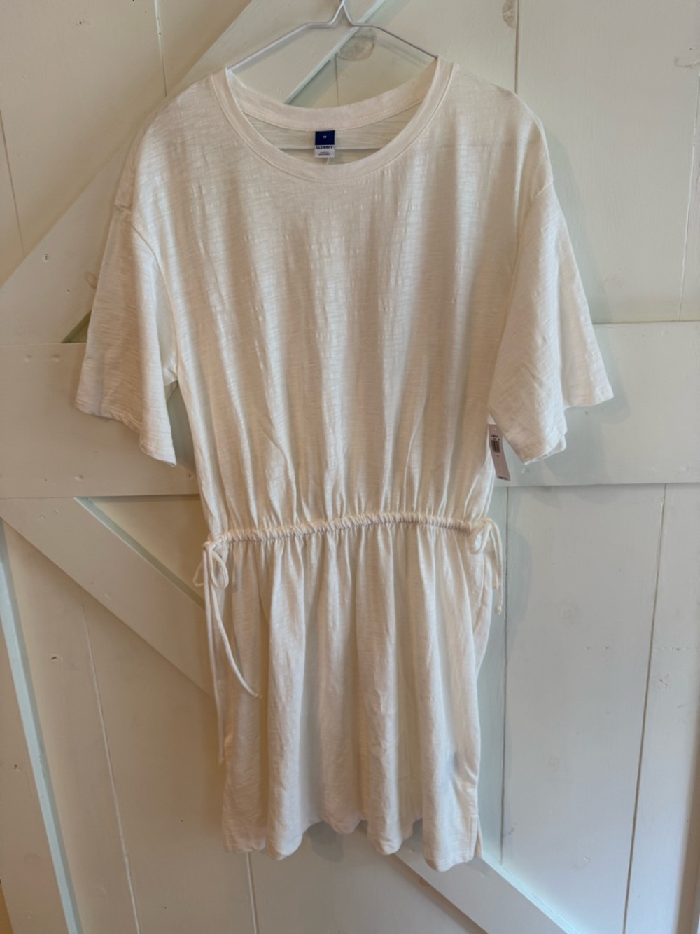 Old Navy NWT White/Ivory Cinch‎ Waist T-Shirt Dress Short Sleeve Mini Size M